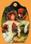Доска разделочная круглая большая Девочка с собакой